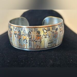 Reed & Barton Damascene Silver and Gold Tone Egyptian Motif Cuff Bracelet​
